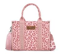 Wrangler Cow Print Tote Bag for Women Western Purse Boho Top Handle Satchel Handbag with Signature Strap, Leopard Print Pink