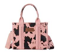 Wrangler Cow Print Tote Bag for Women Western Purse Boho Top Handle Satchel Handbag with Signature Strap, Allover Cow Print Pink, One Size