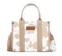 Wrangler Cow Print Tote Bag for Women Western Purse Boho Top Handle Satchel Handbag with Signature Strap, Allover Cow Print Tan