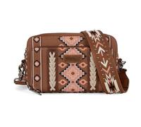 Wrangler Crossbody Bag for Women Boho Aztec Small Multi Pocket Crossover Purse, Angel Diamond Brown With Adjustable Strap, S