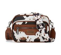 Wrangler Crossbody Bag for Women Vegan Leather Vintage Multi Pocket Crossover Bag Shoulder Pursea with Adjustable Strap, A-cow Print Brown, Medium