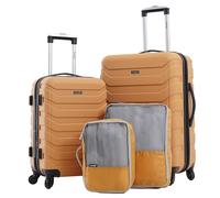 Wrangler Elysium Luggage & Packing Cubes Set, Amber Gold, 4 Piece Set, Miami Luggage & Packing Cubes Set