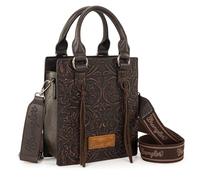 Wrangler Embossed Crossbody Bag for Women, Top Handle, Fringe Handbags and Western Mini Tote Bag, 7.8 inches (L) x 8.6 inches (W) x 3 inches (H)