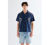 Wrangler Embroidered Resort Short Sleeve Shirt, Navy, Size M, Men Navy
