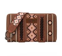 Wrangler Ladies Western Aztec Clutch Purse Wrist Bag with Credit Card Holder, brown, One Size