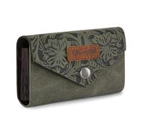 Wrangler Leather Credit Card Wallet Men and Women, Small Pouch for Cash, Western Card Wallet, Embossed-Green