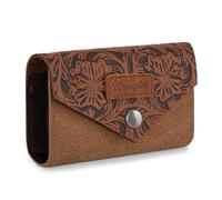 Wrangler Leather Credit Card Wallet Men and Women, Small Pouch for Cash, Western Card Wallet, Embossed-Brown