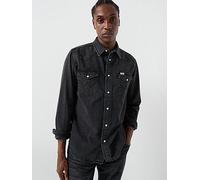 Wrangler Long Sleeve Western Denim Shirt - Black, Black, Size L, Men Black