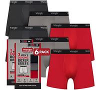 Wrangler Men’s Cooling Boxer Briefs, 6” Inseam, Moisture-Wicking, Stretch Fabric, Pack of 6, Quick Dry, Red/Black/Charcoal, M