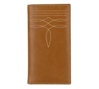 Wrangler Men's Bifold Wallet with Contrast Corner Patch, Genuine Leather, Gift for Him, Boot Stitch/Cognac Brown, One Size, Classic