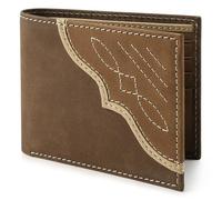 Wrangler Men's Bifold Wallet with Contrast Corner Patch, Genuine Leather, Gift for Him, Light Brown, One Size, Western