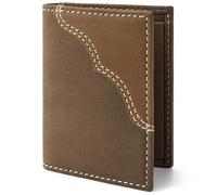 Wrangler Men's Bifold Wallet with Contrast Corner Patch, Genuine Leather, Gift for Him, Mini Vertical, Western