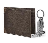 Wrangler Men's Bifold Wallet with Metal Ornament Keychain, Genuine Leather, Gift Set for Him, Boot Ornament Keychain, Western