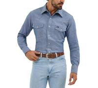 Wrangler Men's Big and Tall Cowboy Cut Western Long Sleeve Snap Work Shirt Washed Finish, Medium Blue Chambray, 20-35, Medium Blue Chambray, Medium