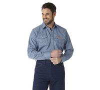 Wrangler Men's Big & Tall Flame Resistant Western Two Pocket Snap Shirt, Blue Plaid, 3XT