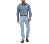 Wrangler Men's Cowboy Cut Western Long Sleeve Snap Work Shirt Firm Finish Shirt, Blue, M