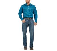Wrangler Men's Cowboy Cut Western Long Sleeve Snap Work Shirt Firm Finish Shirt, Dark Teal, L Tall