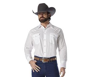 Wrangler Men's Cowboy Cut Western Long Sleeve Snap Work Shirt Washed Finish