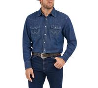 Wrangler Men's Western Long Sleeve Snap Work Shirt Washed Finish, Dark Denim, XXL