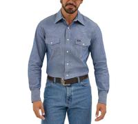 Wrangler Men's Cowboy Cut Western Long Sleeve Snap Work Shirt Washed Finish, Medium Blue Chambray, 17-36
