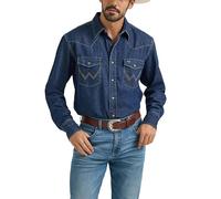 Wrangler Men's Denim Collection Snap Shirt, Mid Wash Denim, S