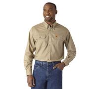 Wrangler Men's Fire Resistant Work Shirt with Two Front Pockets, Khaki, X-Large