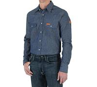 Wrangler Men's Flame Resistant Western Two Pocket Snap Shirt, Denim, XL