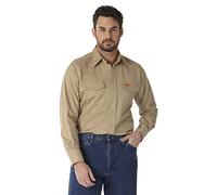 Wrangler Men's Flame Resistant Western Two Pocket Snap Shirt, Khaki, M