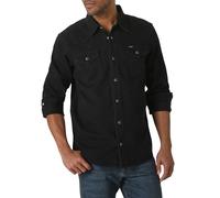 Wrangler Men's Iconic Regular Fit Snap Shirt Button, Black Denim, Medium
