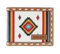 Wrangler Men's Leather Southwest Print Bifold Wallet, Tan