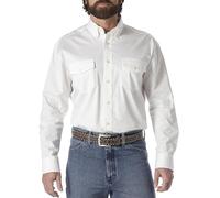 Wrangler Men's Painted Desert Two Pocket Long Sleeve Button Work Shirt, White, Medium