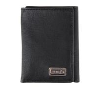 Wrangler Men's Pebble Grain Leather Trifold Wallet with Metal Logo, Black