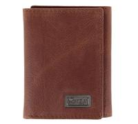 Wrangler Men's Pebble Grain Leather Trifold Wallet with Metal Logo, Brown