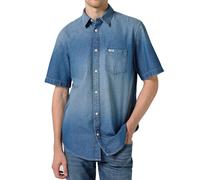 Wrangler - Mens Regular Fit Short Sleeve Denim Shirt Mid Blue