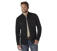 Wrangler Men's Retro Two Pocket Long Sleeve Snap Shirt, Black, S