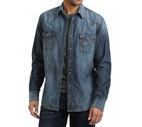 Wrangler Men's Retro Two Pocket Long Sleeve Snap Shirt, Blue Denim, 2X Tall