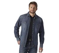 Wrangler Men's Retro Two Pocket Long Sleeve Snap Shirt, Blue Denim, Medium