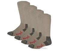 Wrangler Men's Riggs Non-Binding Boot Work Cotton Cushion Smooth Toe Socks 4 Pair Pack, Khaki, Large (Pack of 4)
