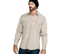 Wrangler Men's Riggs Workwear Flame Resistant Western Long Sleeve Two Pocket Snap Shirt, Khaki/White, XXL