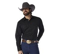 Wrangler Men's Sport Western Basic Two Pocket Long Sleeve Snap Shirt Shirt, Black, L