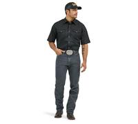 Wrangler Men's Sport Western Basic Two Pocket Short Sleeve Snap Shirt, Black, Medium