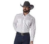 Wrangler Men's Sport Western Two Pocket Long Sleeve Snap Shirt Shirt, White, M