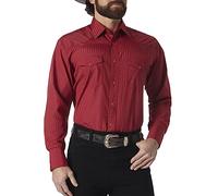 Wrangler Men's Sport Western Two Pocket Long Sleeve Snap Shirt, Wine, XL Tall