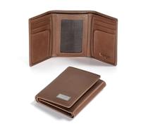 Wrangler Men's Trifold Wallet, Pebble Leather Wallet with RFID, Brown, Western
