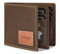 Wrangler Men’s Bifold Slim RFID Blocking Wallet with Stealth AirTag Holder, Genuine Leather, Cognag, Casual