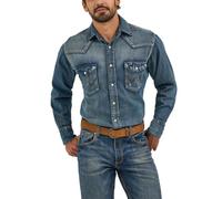 Wrangler Men's western button down shirts, Antique Blue, M UK