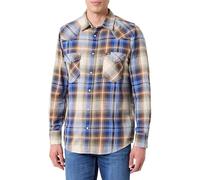 Wrangler Men's Western Indigo Shirt, Blue Brown, M