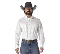 Wrangler Men's Western Long Sleeve Button Work Shirt, White/White, XL Tall