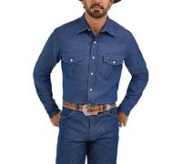 Wrangler Men's Western Long Sleeve Snap Work Shirt Washed Finish, Dark Denim, XXL