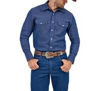 Wrangler Men's Western Work Finish button down shirts, Indigo, 16.5 - 33 UK